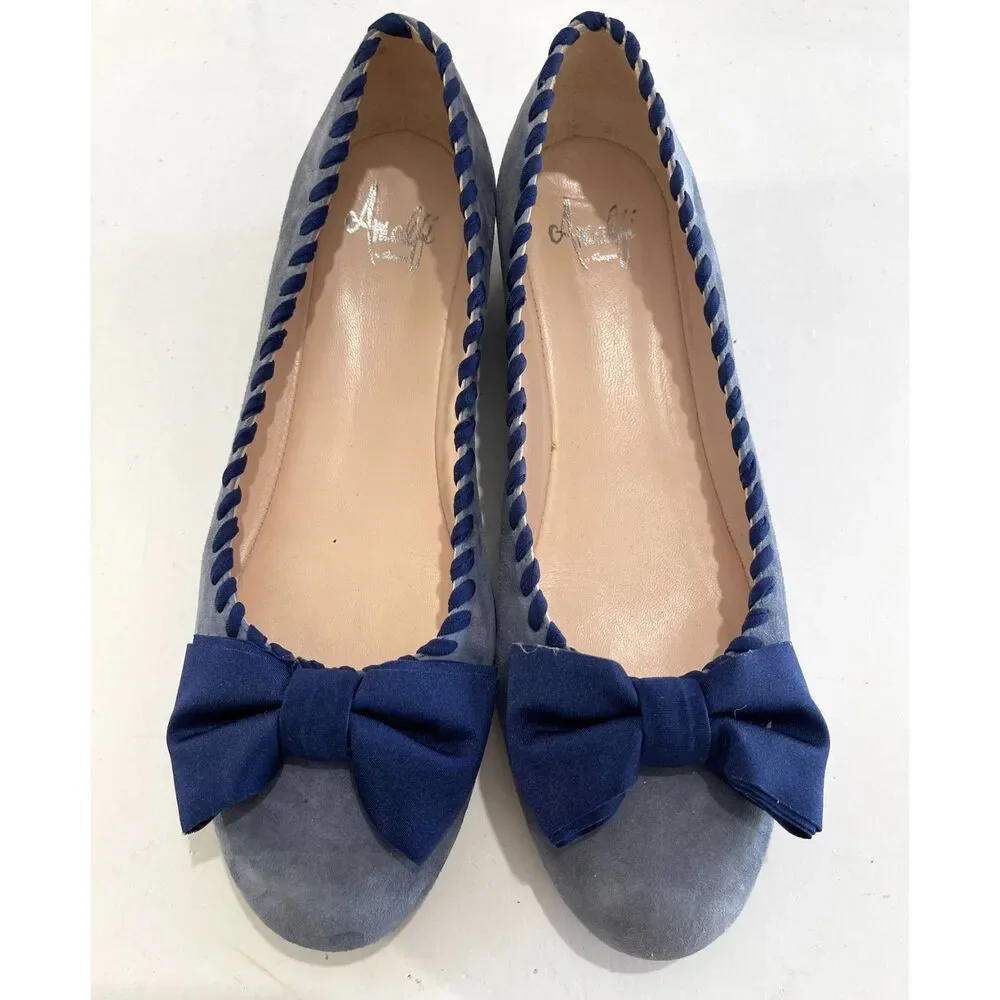 Amalfi by Rangoni ballet flats comfort loafers blue suede bow casual women 9.5